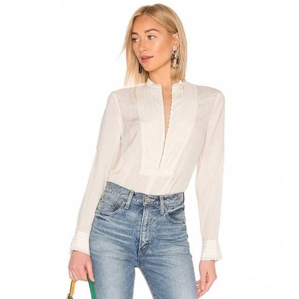 Rag & Bone Alfie Silk Shirt in Beige Stripe S